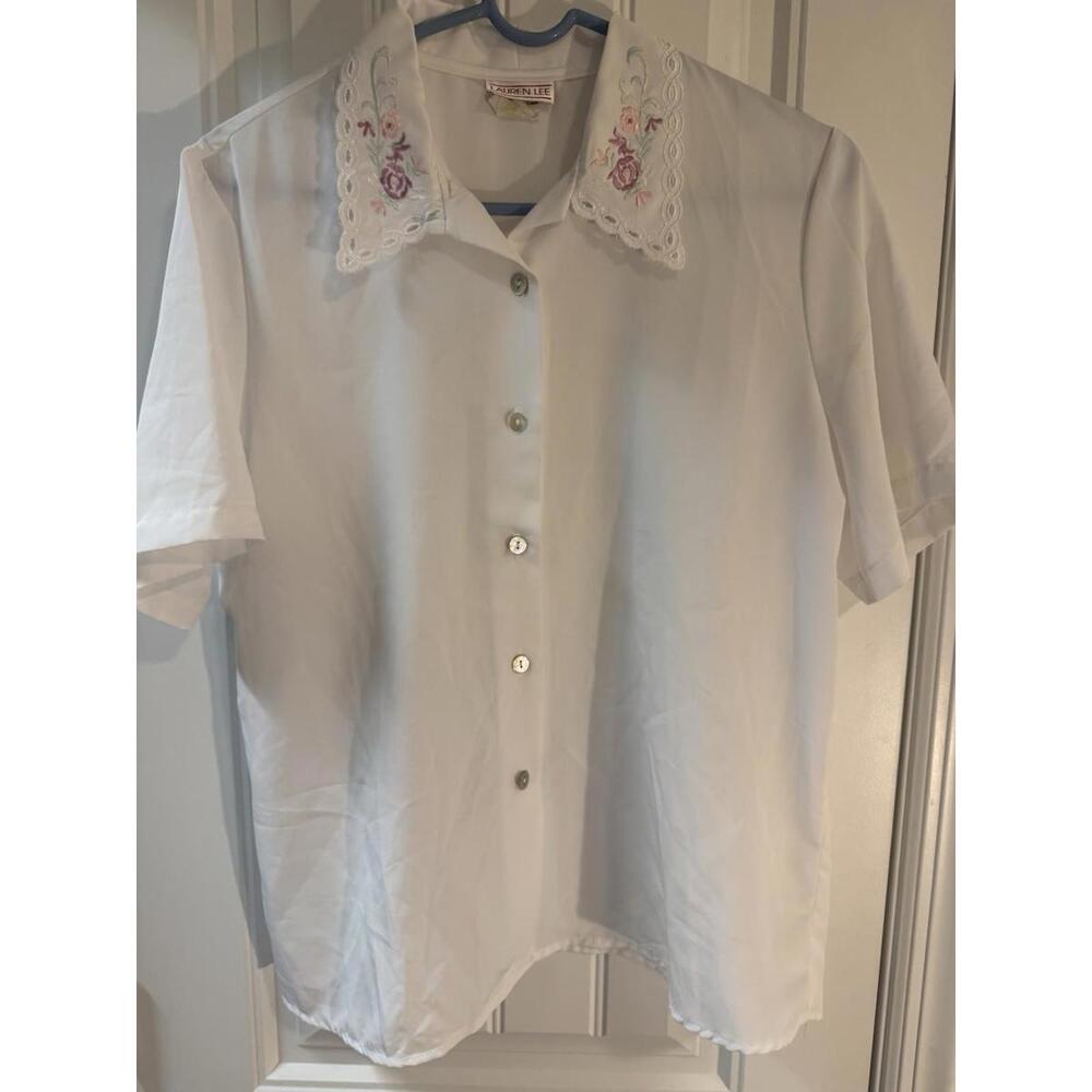 Vintage Lauren Lee White Button Up Embroidery Women’s 12 Union Tag